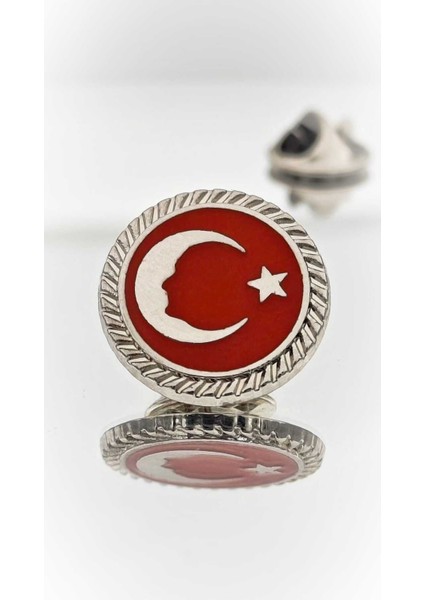 Türk Bayrağı Atatürk Siluetli Gümüş Mineli Yaka Rozeti fiyatları