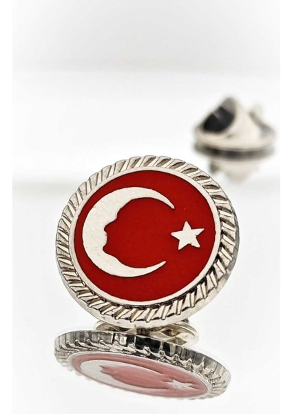 Türk Bayrağı Atatürk Siluetli Gümüş Mineli Yaka Rozeti modelleri