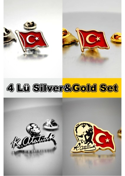 4 Lü Yaka Rozeti Silver&gold Set