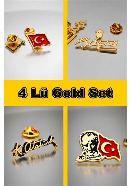 4 Lü Yaka Rozeti Gold Set