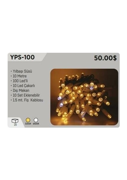 YPS-100 Rgb Yılbaşı Süsü 10 mt 100 Ledli 220 Volt Eklenebilir Iç Mekan