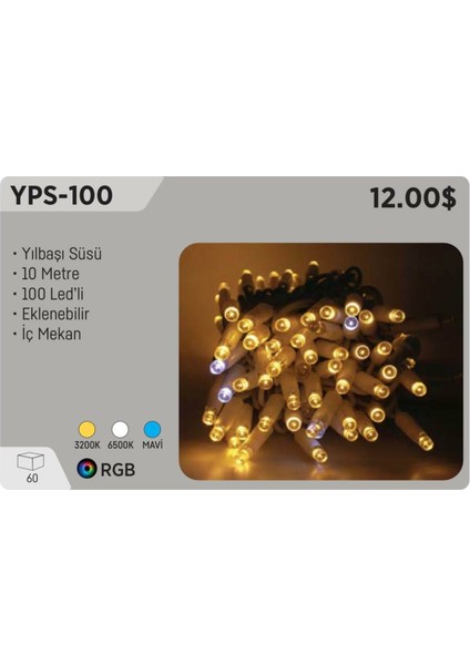 YPS-100 Rgb Yılbaşı Süsü 10 mt 100 Ledli 220 Volt Eklenebilir Iç Mekan