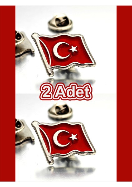 2 Adet Türk Bayrağı Yaka Rozeti Gümüş Kaplama