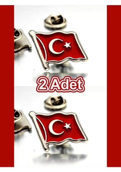 Yörük Tasarım 2 Adet Türk Bayrağı Yaka Rozeti Gümüş Kaplama