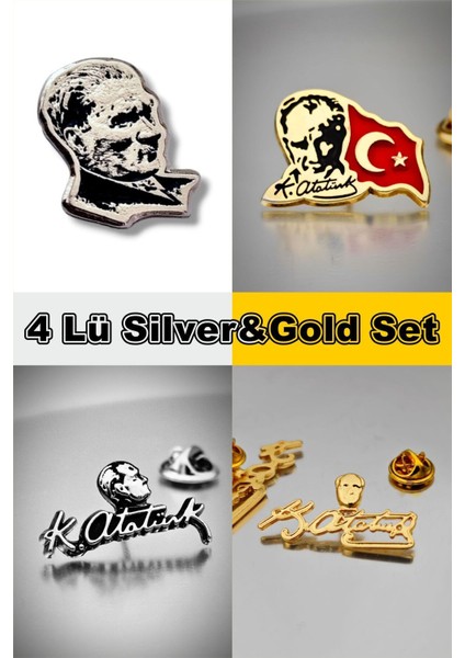 4 Lü Yaka Rozeti Silver&gold Set