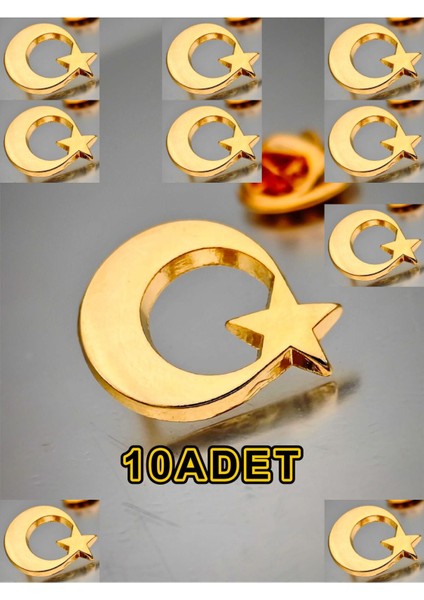 10 Adet Ay Yıldız Yaka Rozeti Altın Kaplama
