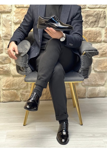 3015 Deri Rugan Siyah Erkek Casual Ayakkabı