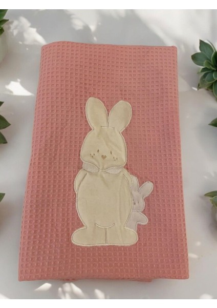 Pembe Lüks Pamuk Bebek Pikesi 75X100 Baby Pique Tavşan Figürlü Bebek Pikesi Yeni Doğan