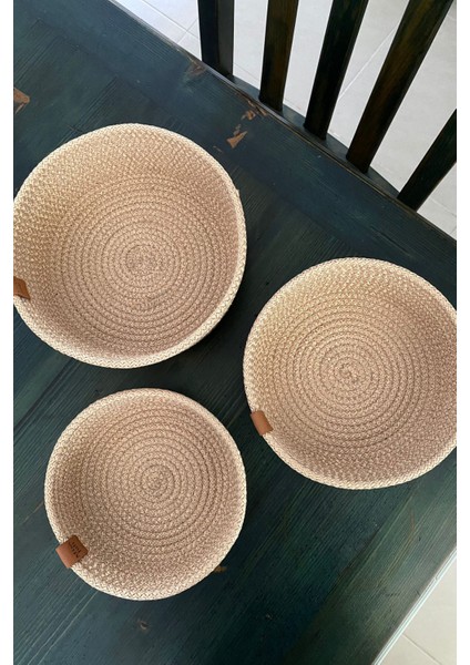 Çok Amaçlı 3lü Sepet, Jüt Ip Örme Sepet, Dekoratif Sepet Set, Hasır Sepet Set