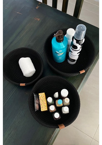 Çok Amaçlı 3lü Sepet, Jüt Ip Örme Sepet, Dekoratif Sepet Set, Hasır Sepet Set