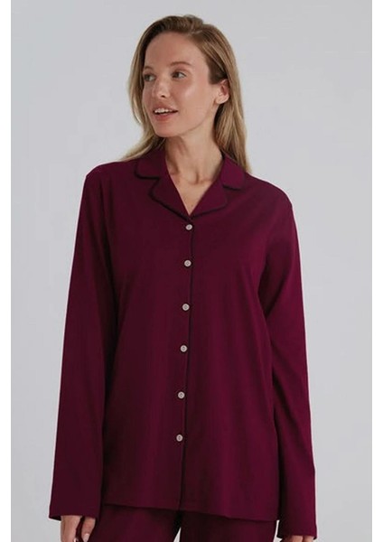 31800 Bordo Pamuklu Önden Düğmeli Kadın Pijama Takımı fiyatları