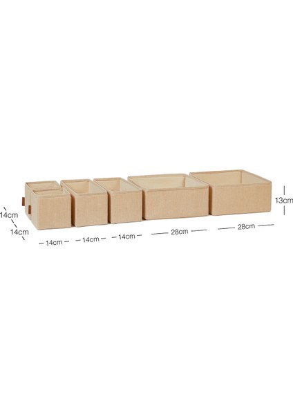 6'lı Jüt Keten Kumaş Çekmece Içi Düzenleyici Kutu 2 Adet 28 x 28 x 13 / 2 Adet 28 x 13 x 13 / 2 Adet 14 x 14 x 13 cm