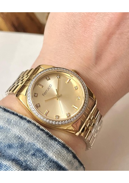 Çelik Taşlı Şık Kadın Kol SAATI+%100 Çelik Kolye Hediye