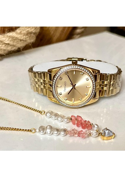 Çelik Taşlı Şık Kadın Kol SAATI+%100 Çelik Kolye Hediye fırsatları