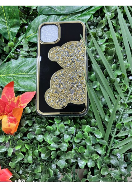 iphone 11 Simli Taşlı Bear Gold Kılıf