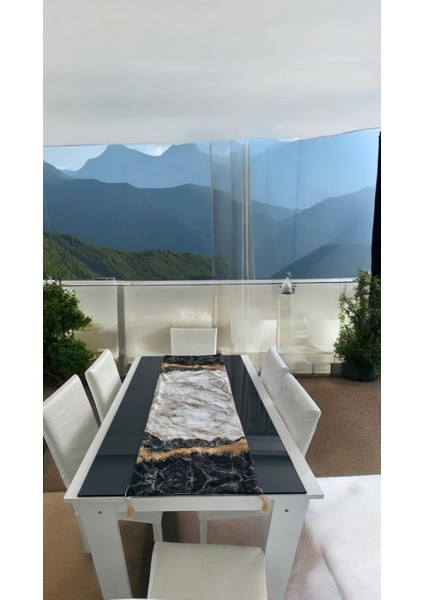 Siyah - Gri - Beyaz Mermer Desenli Kaliteli Kadife Kumaş 45X140 cm Dekoratif - Runner modelleri