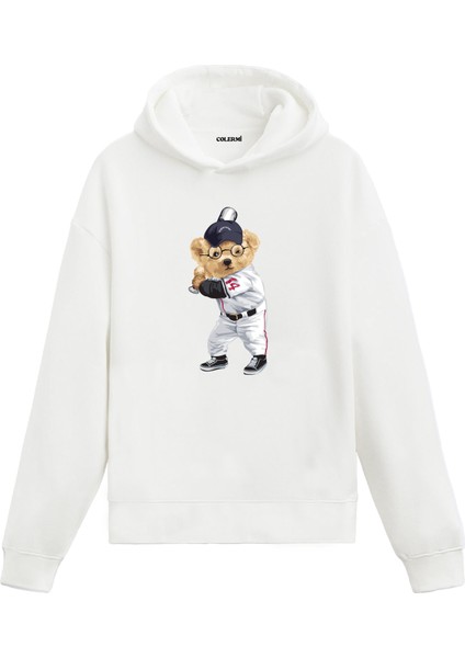 Amerikan Futbolu Vurucu Ayıcık Tasarım Pamuklu Normal Kesim Hoodie Baskılı Kapşonlu Sweatshirt