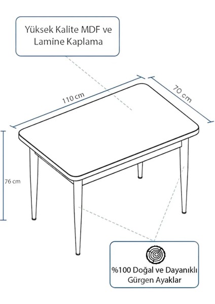 70 X110 cm Barok Ahşap Desen Mdf Masa Sabit Mutfak Masası, Yemek Masası