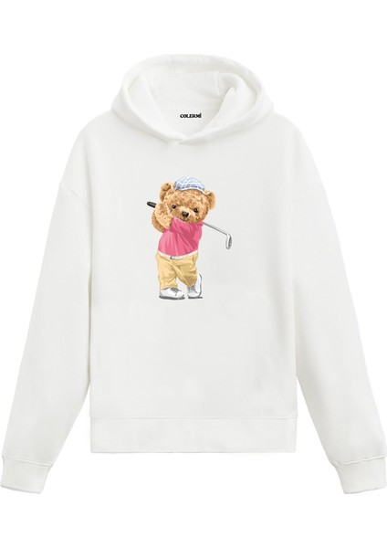 Golfçu Ayıcık Tasarım Pamuklu Hoodie Sevgili Kombini Sevgiliye Kapşonlu Sweatshirt