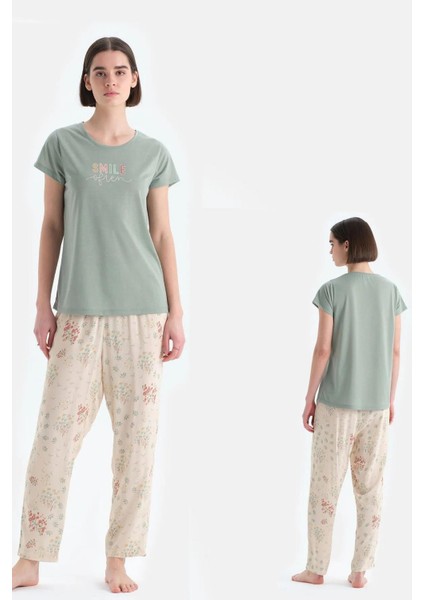 33554 Pamuklu Kısa Kollu Kadın Pijama Takımı Yeşil fiyatları