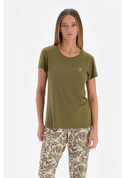 33590 Pamuklu Kısa Kollu Kadın Pijama Takımı Haki