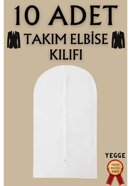 10 Adet Takım Elbise Kılıfı, Kıyafet, Elbise Koruma Taşıma Kılıfı, Beyaz Gamboç , Elbise Hurcu