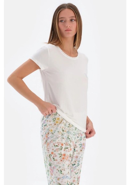 33570 Pamuklu Kısa Kollu Kadın Pijama Takımı Beyaz