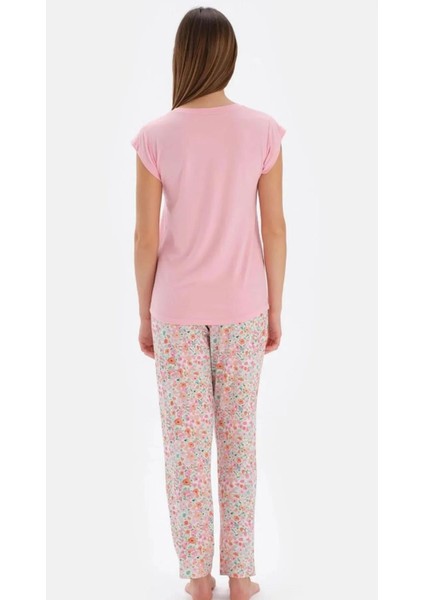 33510 Pamuklu Kısa Kollu V Yaka Kadın Pijama Takımı Pembe fiyatları