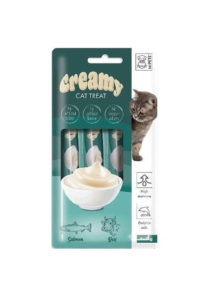 Creamy Somonlu ve Biftekli Sıvı Kedi Ödülü 15 gr 4 Adet