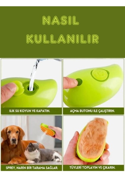 Buharlı Kedi ve Köpek Tarağı, Yumuşak Silikon Başlıklı, Kedi Köpek Yıkama Fırçası