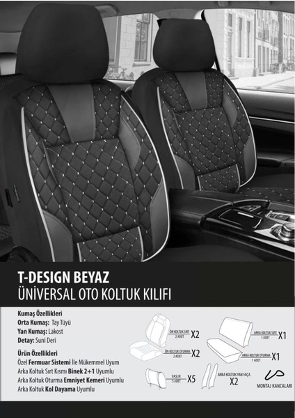 Volvo S90 Koltuk Kılıfı T-Desing Beyaz