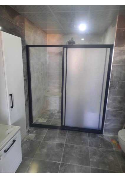 120 cm Teknesiz Duşakabin Siyah Profil Plastik Mika Camlı