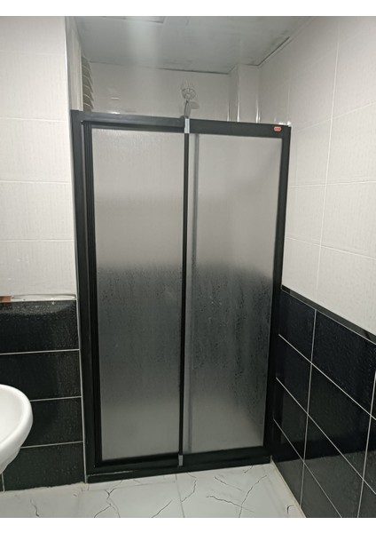 120 cm Teknesiz Duşakabin Siyah Profil Plastik Mika Camlı