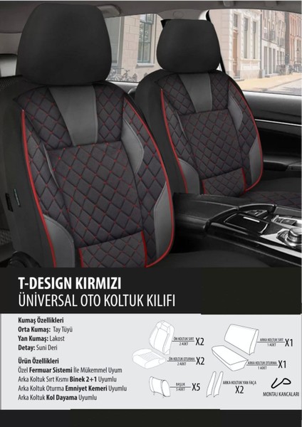 Volvo V60 Koltuk Kılıfı T-Desing Kırmızı