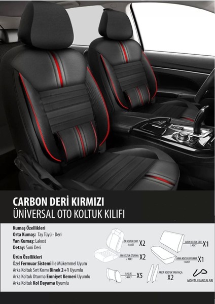 Volvo XC40 Koltuk Kılıfı Carbon Deri Kırmızı