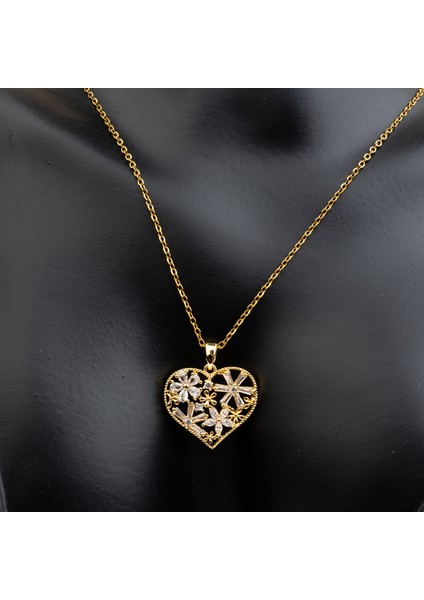 Kalpli Zirkon Taşlı Çelik Kadın Kolye modelleri