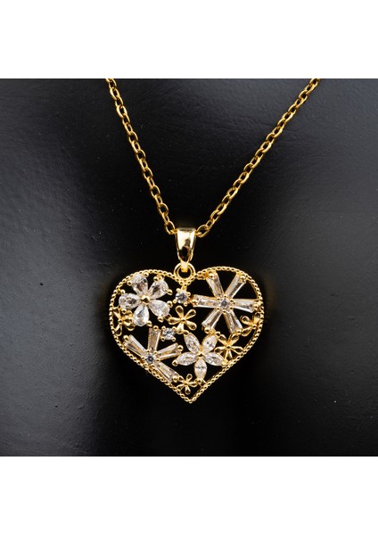 Kalpli Zirkon Taşlı Çelik Kadın Kolye