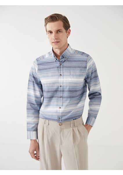 Lcwaıkıkı Classic Regular Fit Uzun Kollu Çizgili Erkek Gömlek