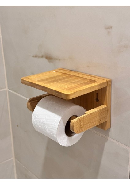 Bambu Tuvalet Kağıtlık Duvara Monte Edilebilir Yapışkanlı