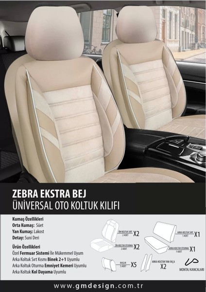 Volkswagen T-Roc Koltuk Kılıfı Zebra Extra Bej