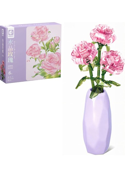 Crystal Rose Vazolu Dekoratif Güller 261 Parça Yapı Blokları ile Uyumlu (611066)