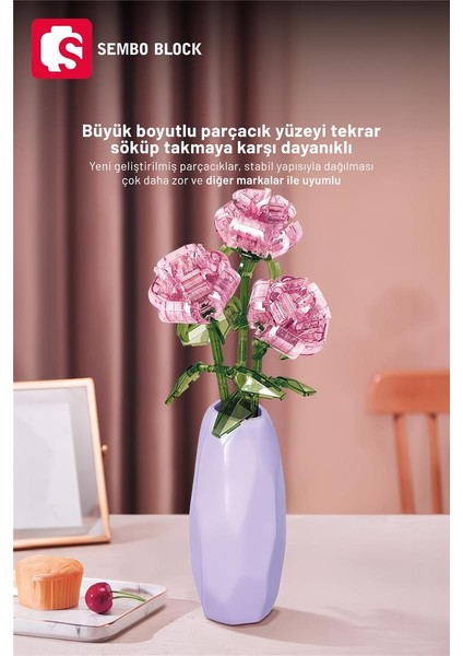 Crystal Rose Vazolu Dekoratif Güller 261 Parça Yapı Blokları ile Uyumlu (611066) modelleri