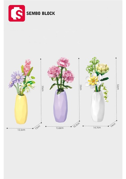 Crystal Rose Vazolu Dekoratif Güller 261 Parça Yapı Blokları ile Uyumlu (611066)