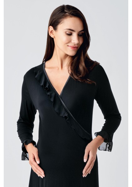 Uzun Şifon Kollu Esnek Viskoz Hamile Sabahlık Gecelik Takım 24106 fırsatları