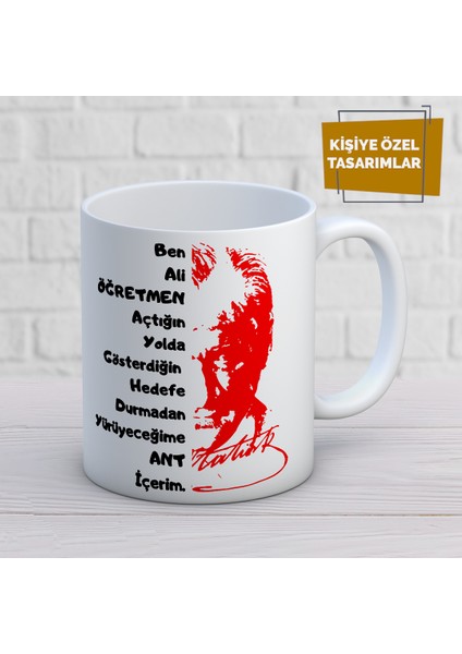 Öğretmenler Gününe Özel Atatürk'lü Kupa Bardak Isme Özel Bardak Altlığı Hediye