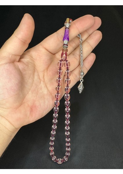 Ateş Kehribar Tesbih Şeffaf Renkli Beyzi Kesim 11MMX8MM T-614