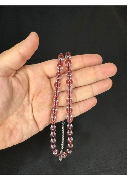 Ateş Kehribar Tesbih Şeffaf Renkli Beyzi Kesim 11MMX8MM T-614