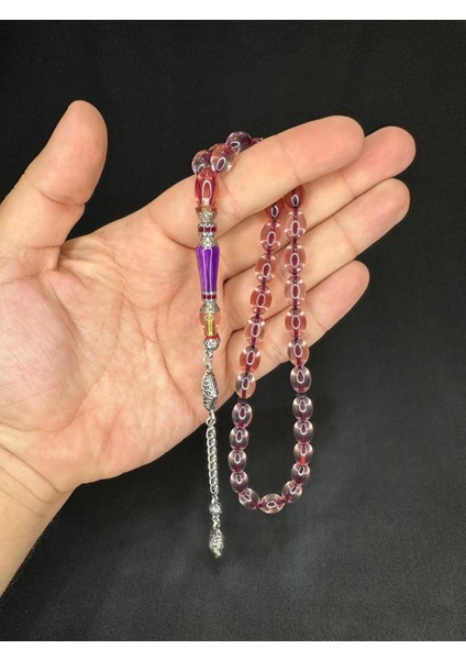 Ateş Kehribar Tesbih Şeffaf Renkli Beyzi Kesim 11MMX8MM T-614