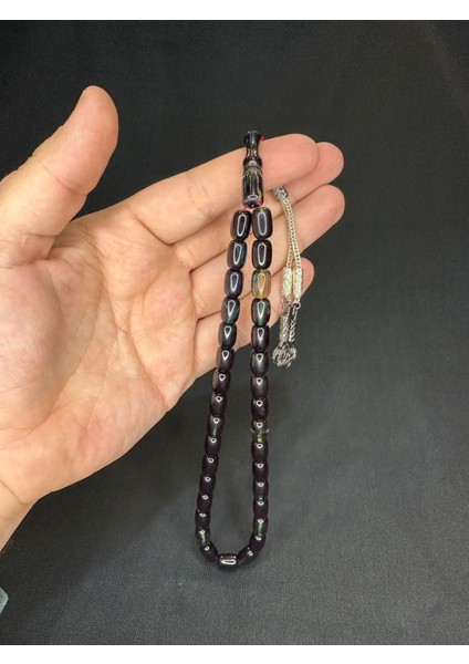 Ateş Kehribar Tesbih Yeşil-Siyah Renkli Kapsül Kesim 11,5mmx7,5mm T-618
