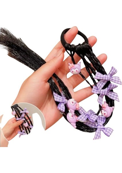 Sanrio Kawaii Kuromi Cosplay Figür Saç Örgü Postij Peruk Lastikli Örgü Saç Aksesuar Kadın Genç Kız Çocuk Doğum Günü Hediye